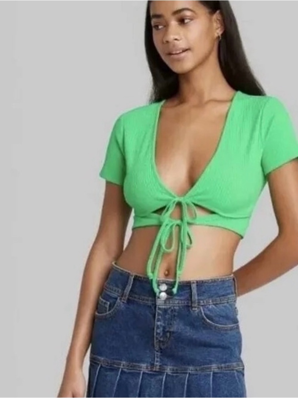 wild fable Bright Green Tie-Front Crop Top